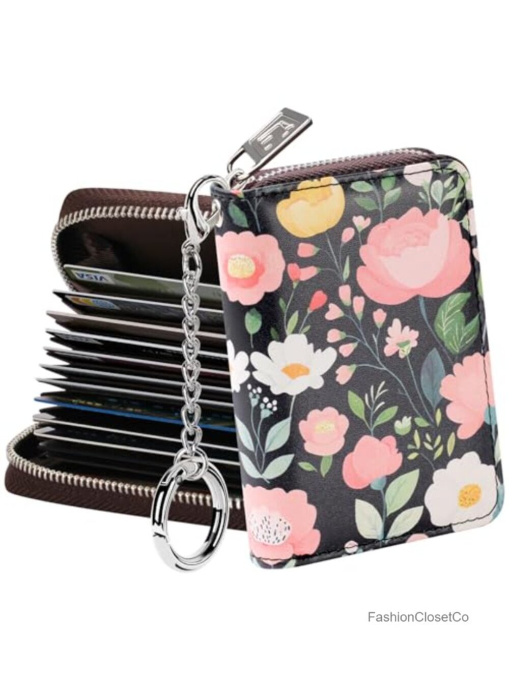 RFID Blocking Zipper Wallet Credit Card Holder with Key Chain